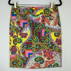 Daniel Meister Skirt Size 6 Paisley Floral Pencil Colorful Red Yellow Maximalism